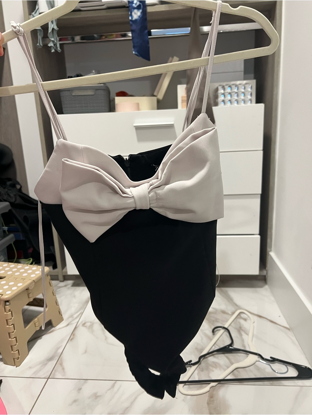 Zara Black Bodysuit with Cream Bow Detail